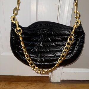Think Royln Black Quilted Shoulder Bag with Gold Chain